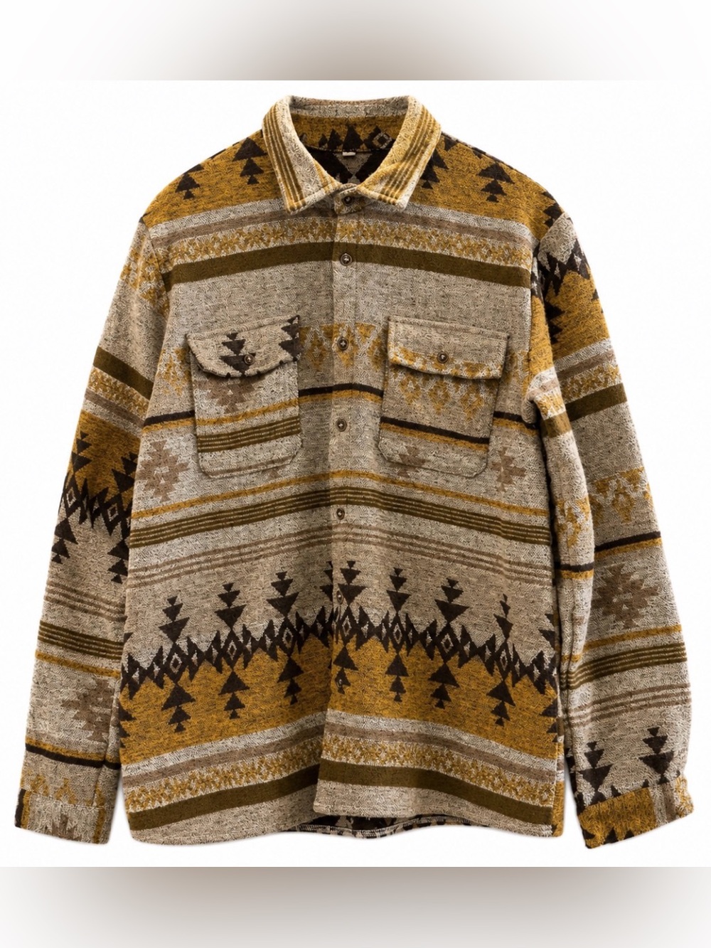 Men’s Aztec Style Shirt Jacket Long Sleeve Size L Western Style Pattern Shacket